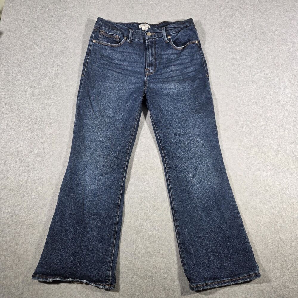 Good American Good Legs Crop Mini Boot Jeans Size 12/31 Indigo 590 Dark Wash